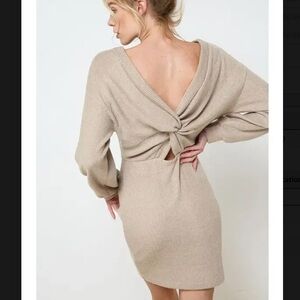 Brushed Rib Dress w/Knot Back Detail Taupe